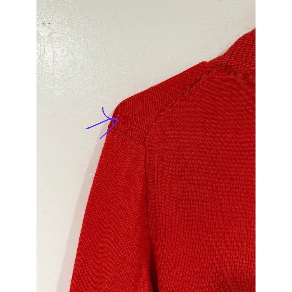 Tory Burch Red Merino Wool T-Monogram Logo Turtleneck Sweater Size M